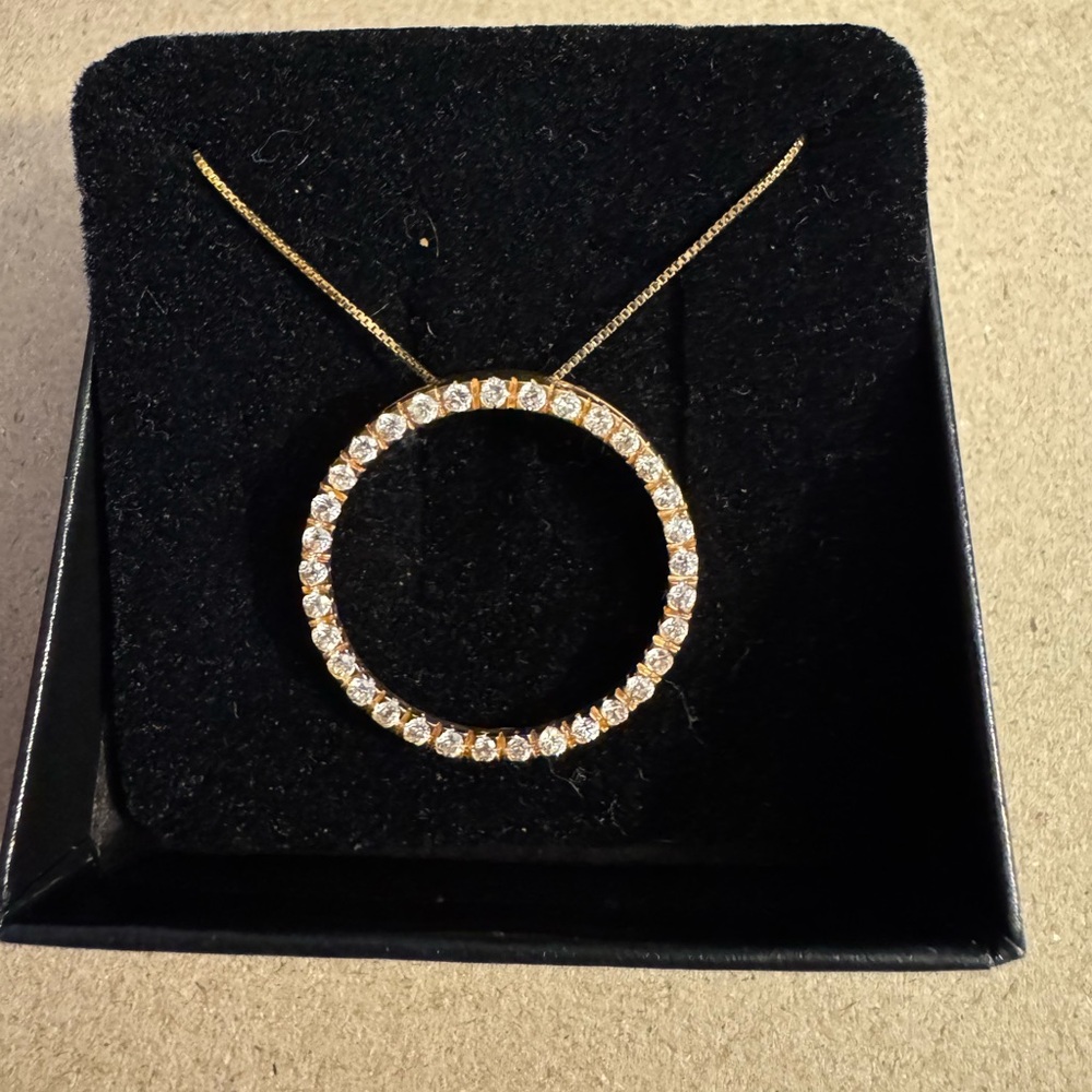 Gold over Sterling Silver and Cubic Zirconia Circle Pendant Necklace